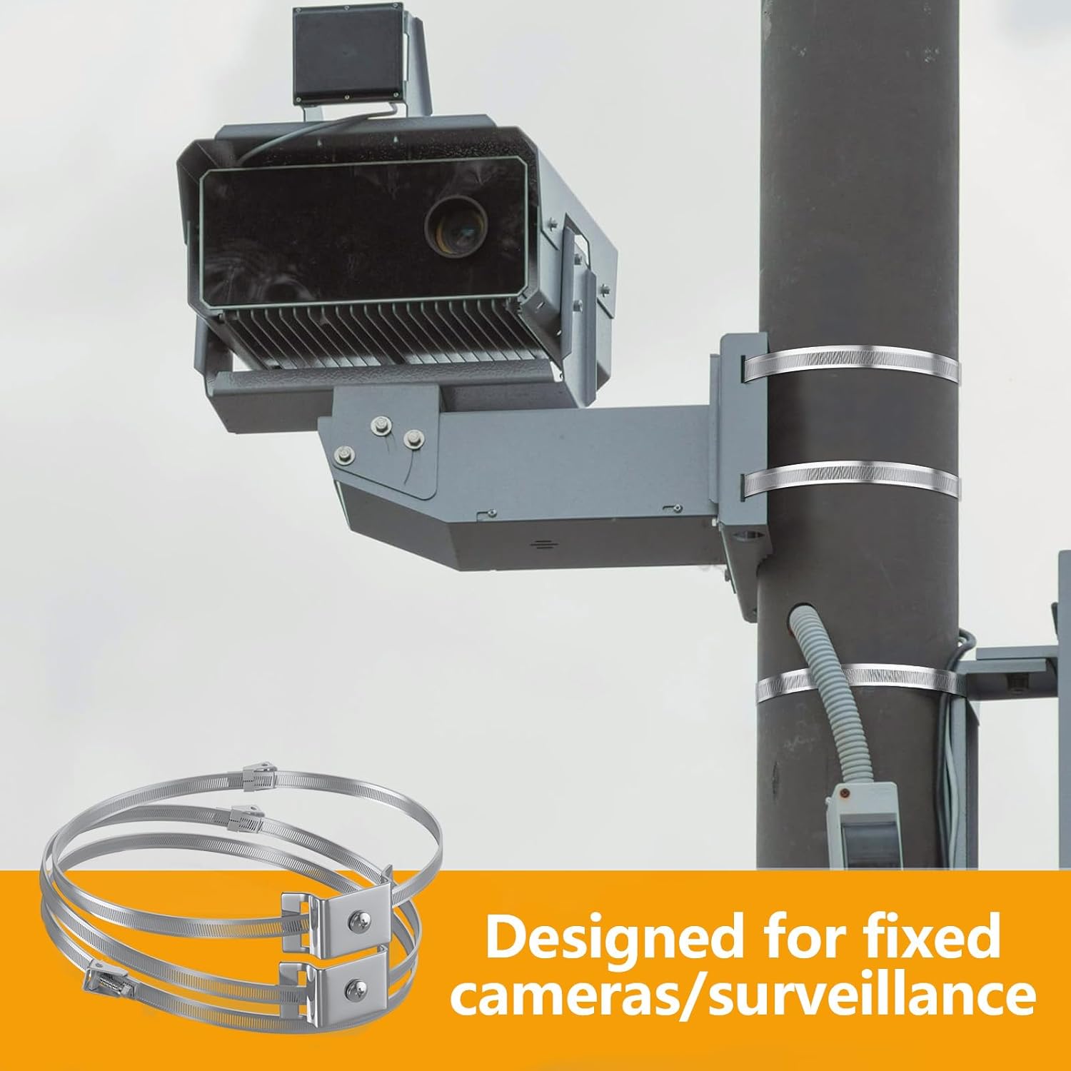 Adjustable Sign Mounting Brackets for Larger Diameter Poles, Sign Mounting Hardware for Light Poles, Street Sign Holder Bracket, Pole Clamps Brackets with Stainless Steel Straps -4 Set