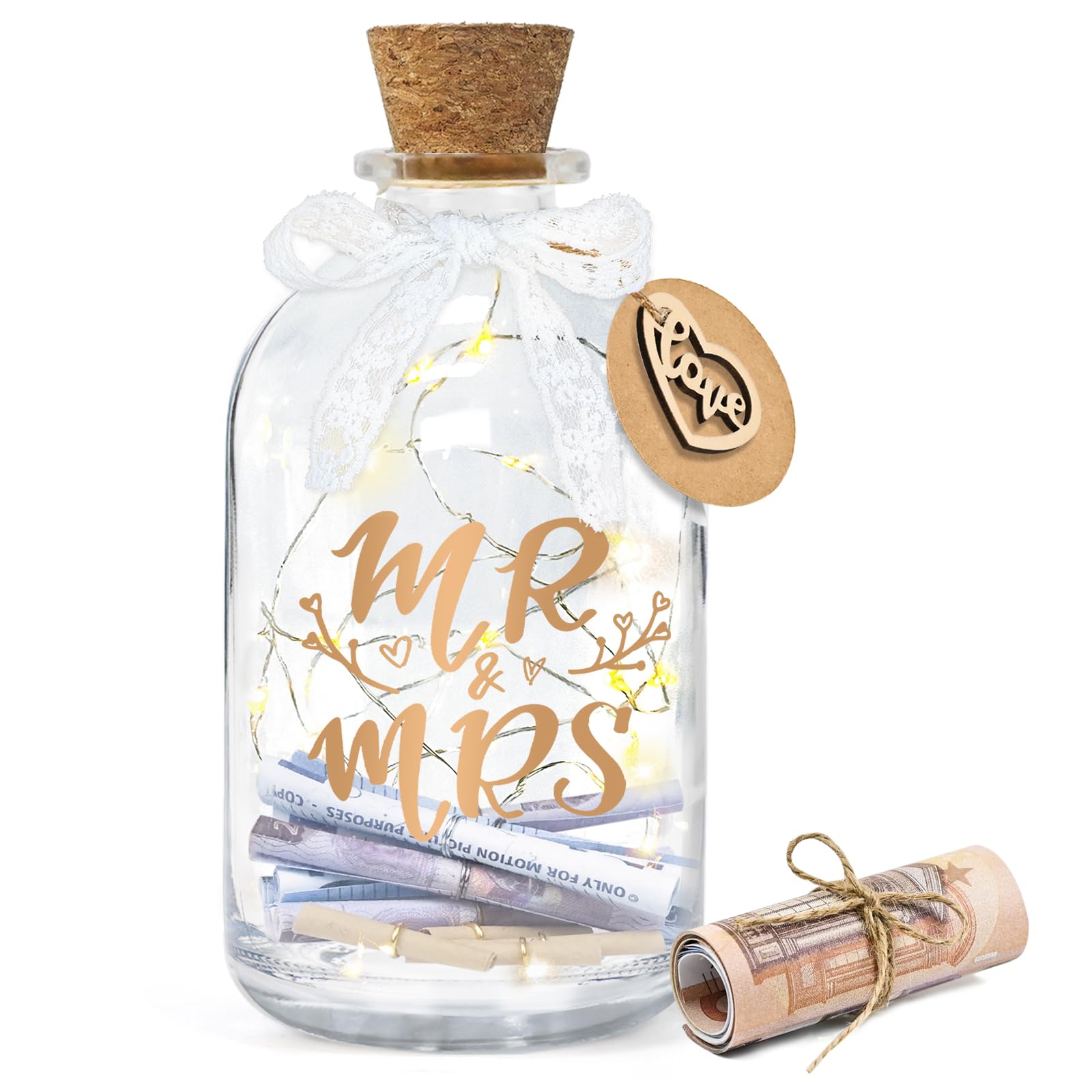 Ulikey Luces LED para Botellas, Embalaje para Regalos de Dinero, Luces Led para Botellas con Tapón, Bolsa Dinero Boda Personalizada, Regalo de Boda para Novios Originales Fiesta