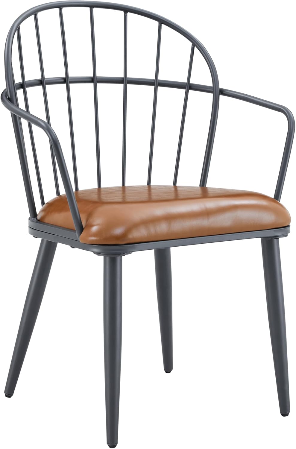 Christopher Knight Home Drats Dining Chairs Set of 2, Accent Dining Chair, Faux Leather Upholstered Kitchen Chair, Bucket Backrest Metal Frame Armchair, Industrial Dining Chair for Dining Room, Brown