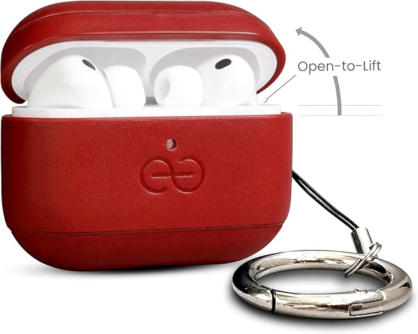 Coque Dreem en Cuir véritable pour AirPods Pro 3, Mousqueton Porte-clés, Coque Rigide de Protection en Plastique Dur + Cuir Premium, Compatible avec MagSafe, Effet Reveal Motion [Om:Red] - 2
