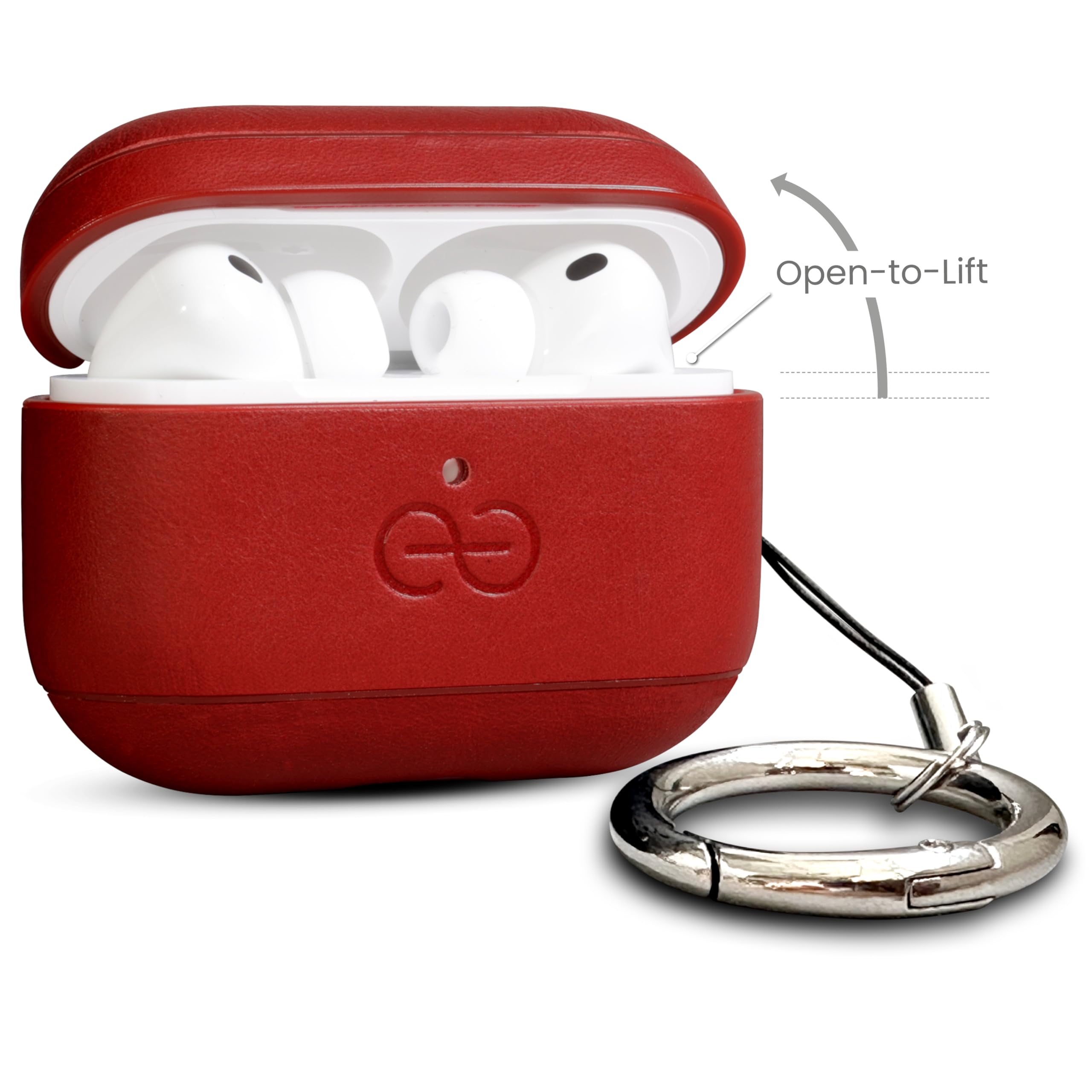 Coque Dreem en Cuir véritable pour AirPods Pro 3, Mousqueton Porte-clés, Coque Rigide de Protection en Plastique Dur + Cuir Premium, Compatible avec MagSafe, Effet Reveal Motion [Om:Red] - 2