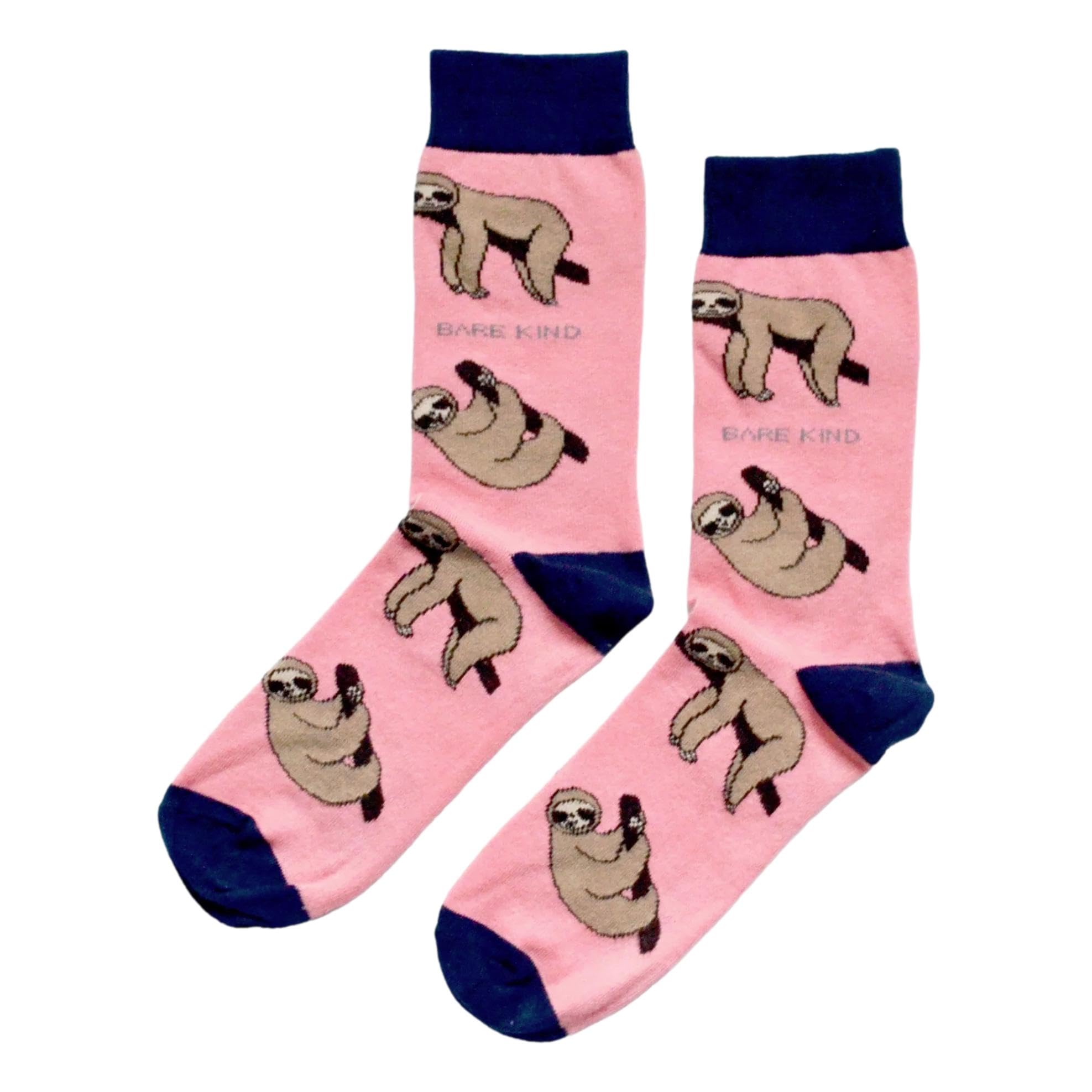 Bare Kind Unisex Multicolour Save The Sloths Pink Novelty Ankle Socks Adult Size 7-11