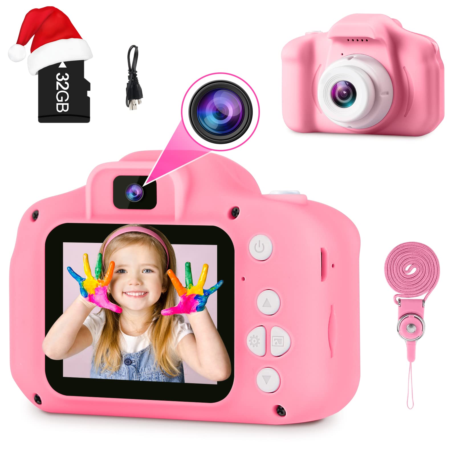 GKTZ Toys for Girls Age 3-8, Kids Camera Digital Video Toddler Camera Children Camcorder Birthday Gifts for 3 4 5 6 7 8 Year Old Girls with 32GB SD