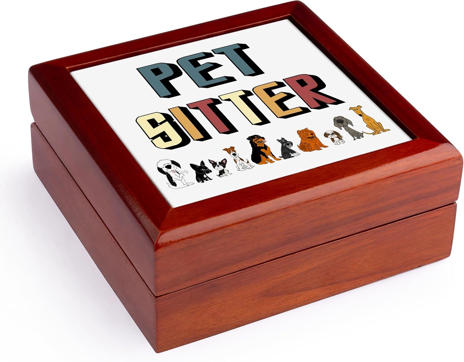 3dRose Cute Funny Pet Sitter Text Jewelry Box 7 x 7 inch with 4 inch tile