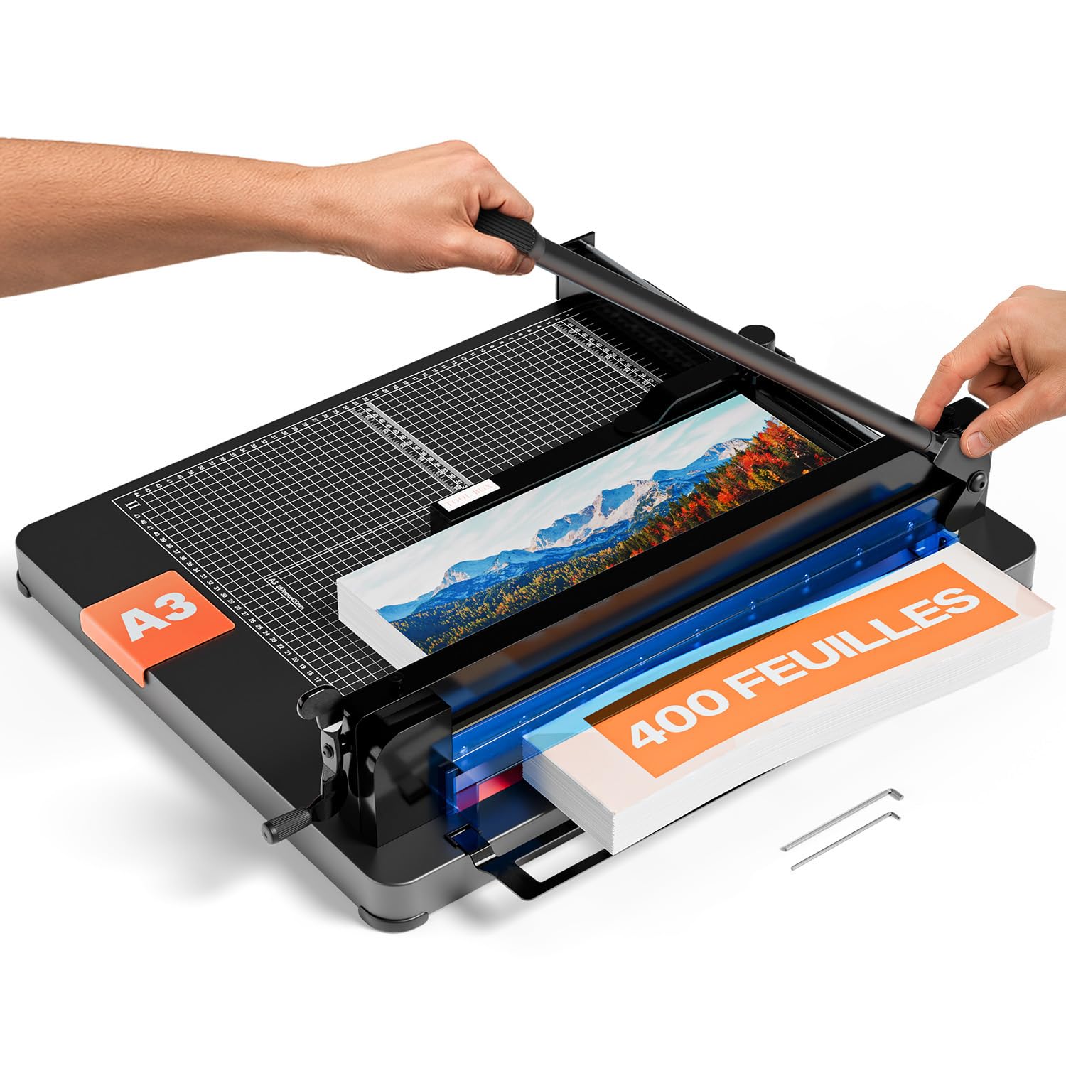 ACROPAQ Massicot professionnelle A3 - Jusqu’à 400 feuilles, Guillotine papier pour une coupe précise, Surface résistante aux rayures, Sécurité intégrée - Coupe papier guillotine