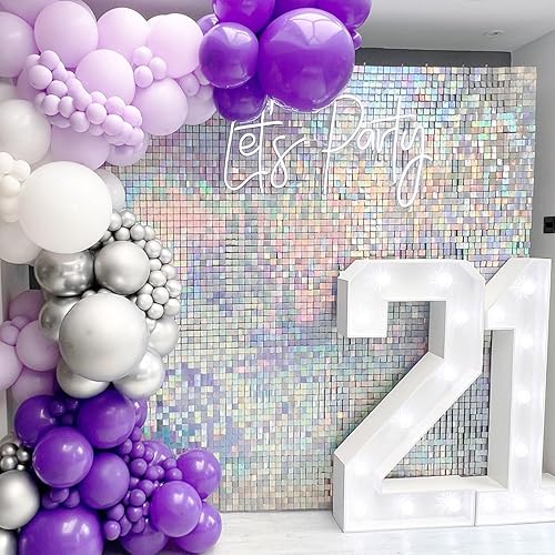 Miniatura 3 de B-COOL Telón de fondo de pared brillante, 30 piezas de paneles de fondo de lentejuelas plateadas iridiscentes brillantes para fiesta, telón de fondo