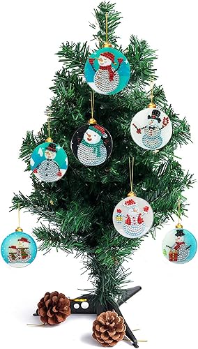 LUSandy Dije colgante de pintura de diamante de Navidad, 7 piezas de bricolaje con forma especial de muñeco de nieve de diamante, adornos colgantes
