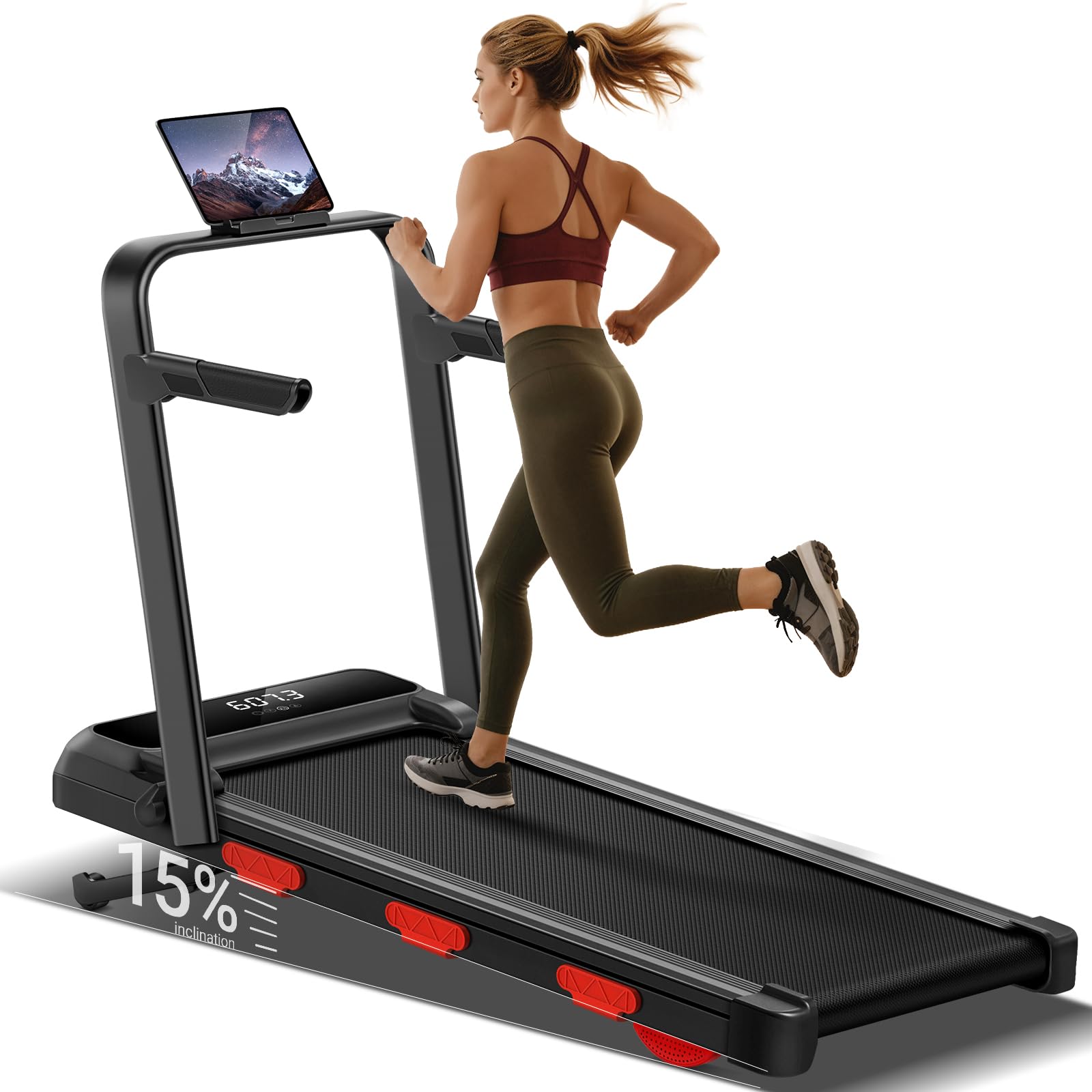 16% Treadmills for Home with Handle, 3 in 1 Portable Treadmill with Incline, Foldable Treadmill with Three Screen, 12 Preset Programs, 400Lbs — view 10