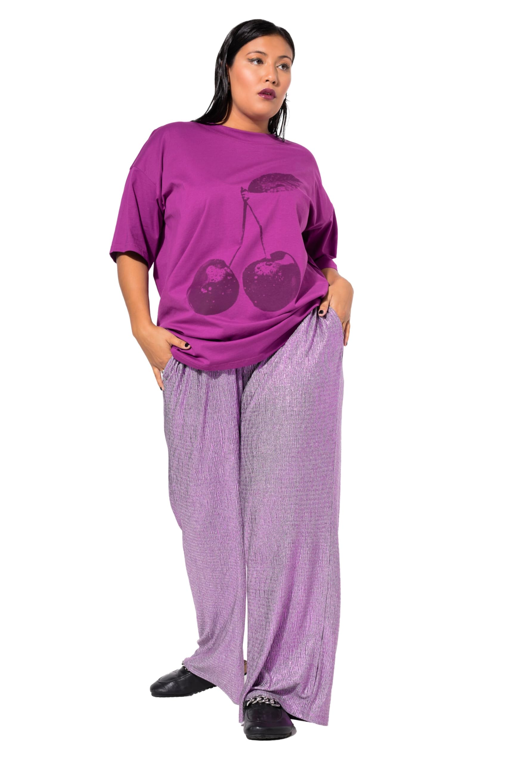 Studio Untold Damen große Größen Übergrößen Plus Size Glitzerhose, Wide Straight Legs, Glittereffekt 836878