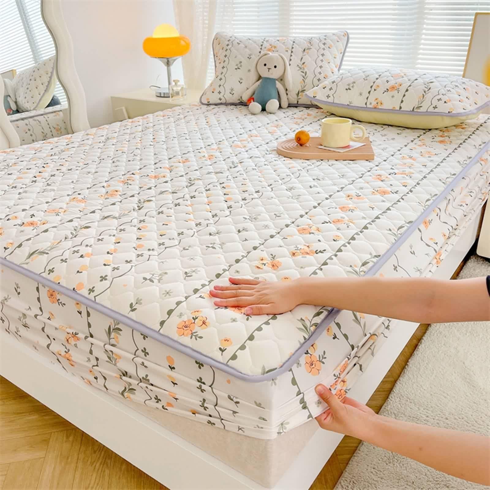 Spannbetttuch 90X200cm, Spannbetttuch Blumenrankenmuster Polyester Mehrfarbig Spannbettlaken Elegant