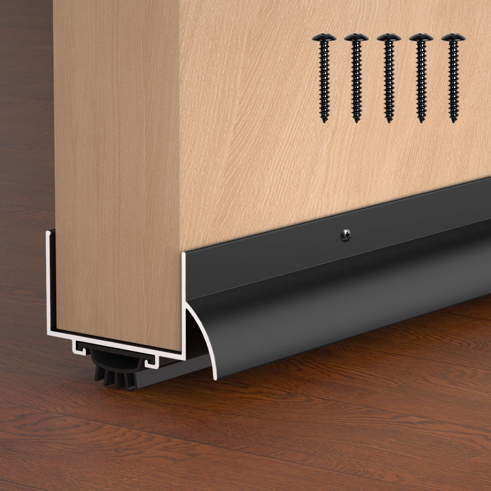 Heneymo 1-3/4" x 36" U Shaped Door Bottom Sweep with Drip Cap, Aluminum Weather Stripping Seal, Metal Screw-on Under Door Seal for Exterior Doors (Black, 1 Pack)
