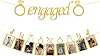 Engagement Wedding Decorations, Gold Engaged Banner and Photo Banner with Romantic Memories Picture Card Frames for EngagedWeddingAnniversaryValentines Day Party
