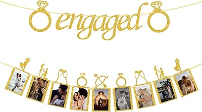 Sponsored Ad - Engagement Wedding Decorations, Gold Engaged Banner and Photo Banner with Romantic Memories Picture Card Fr...