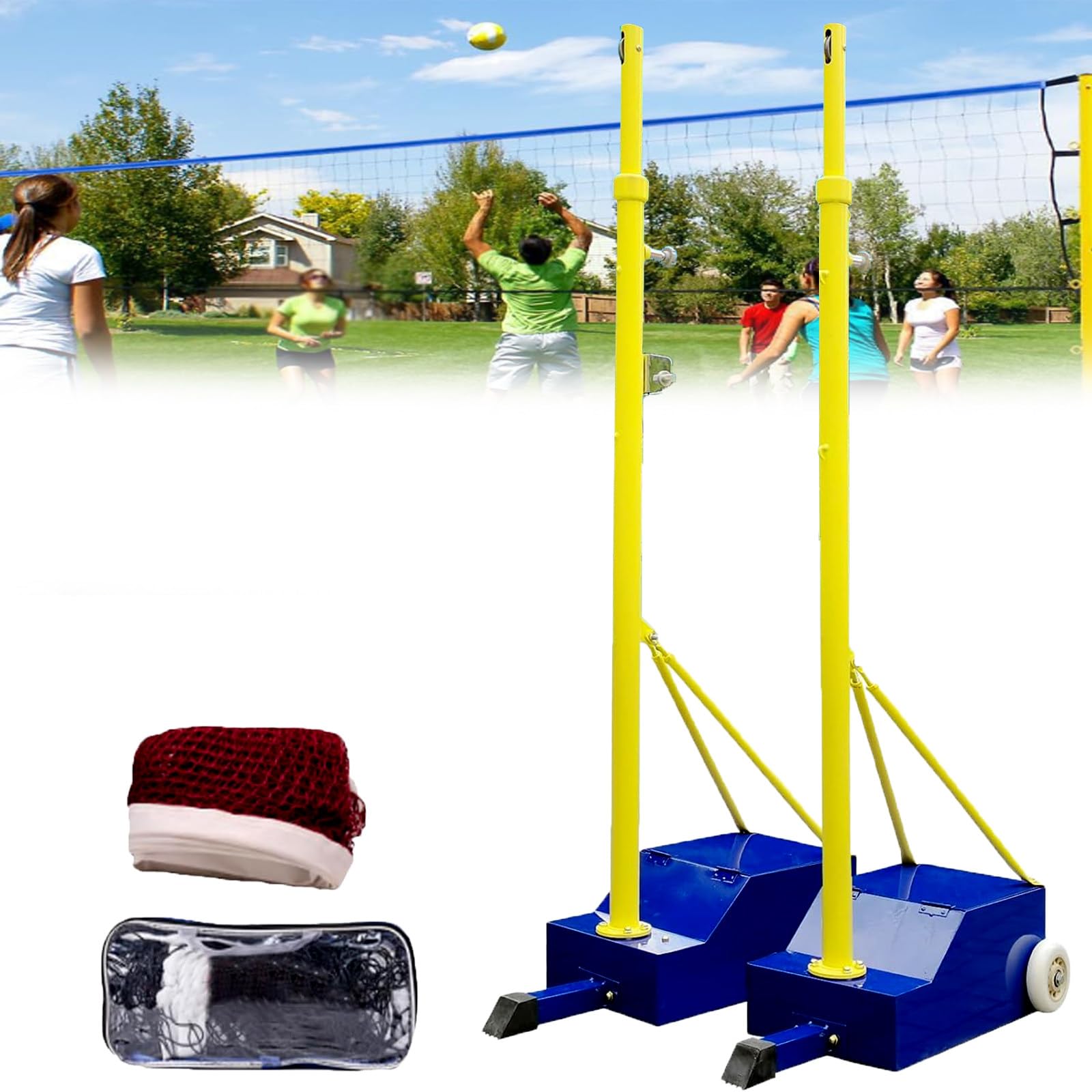 Filet de sport portable réglable en hauteur pour jeux de volleyball et badminton en plein air