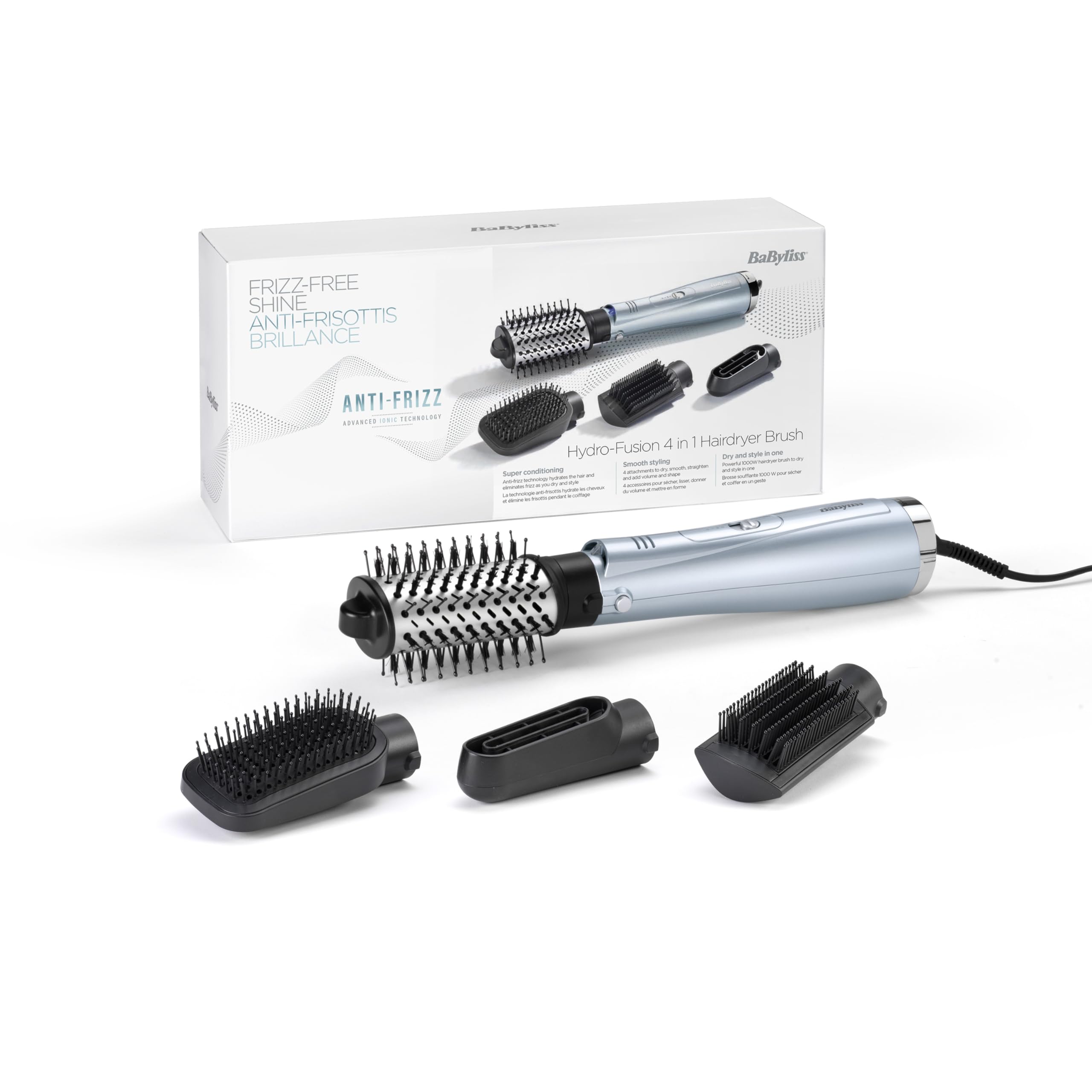 BaByliss Hydro Fusion AS774E Cepillo secador de pelo 4 en 1 Antiencrespamiento Azul