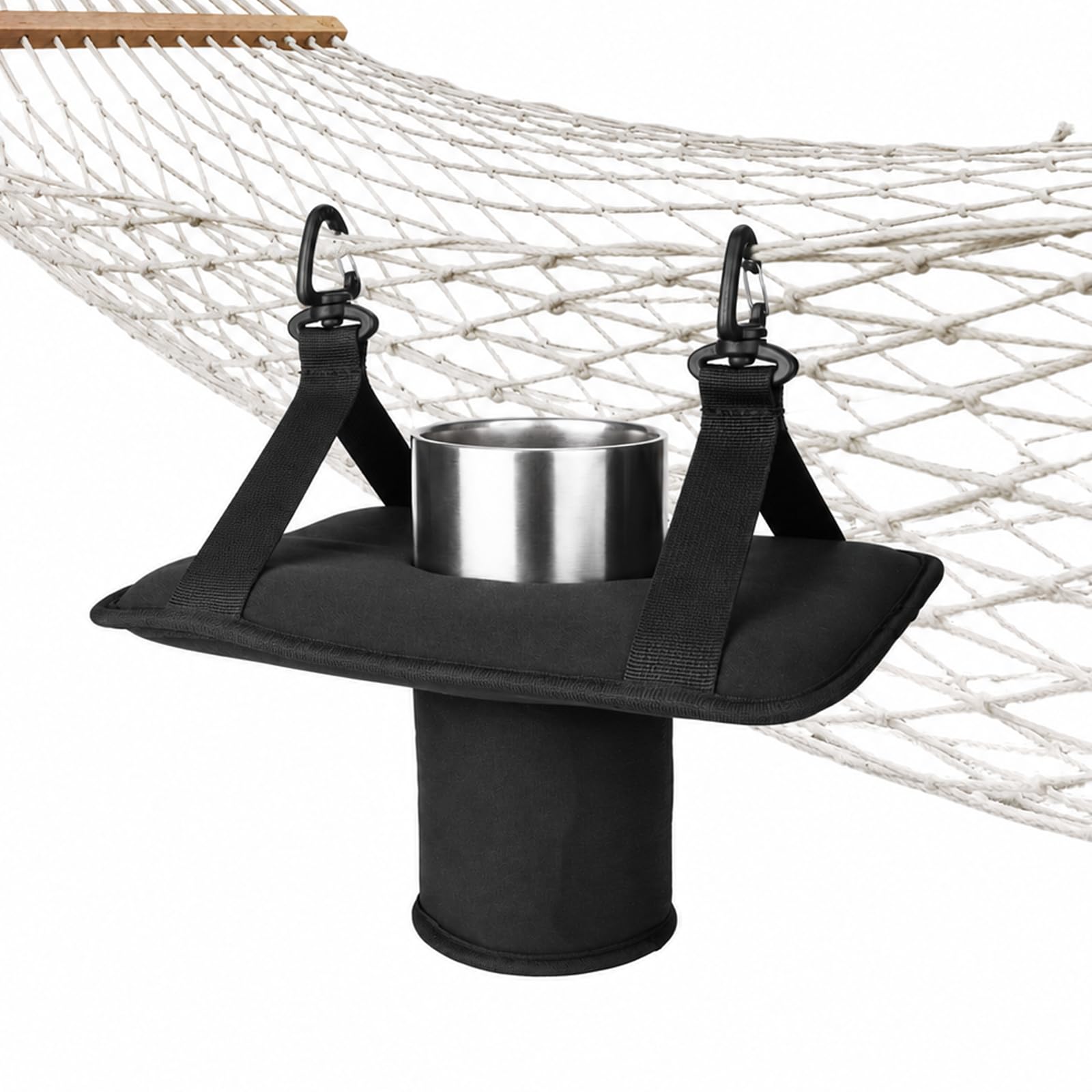 Hammock Drink Holder, Hanging Beverage Caddy, Nylon Side Storage Basket for Outdoor Patio Pool Camping, Black