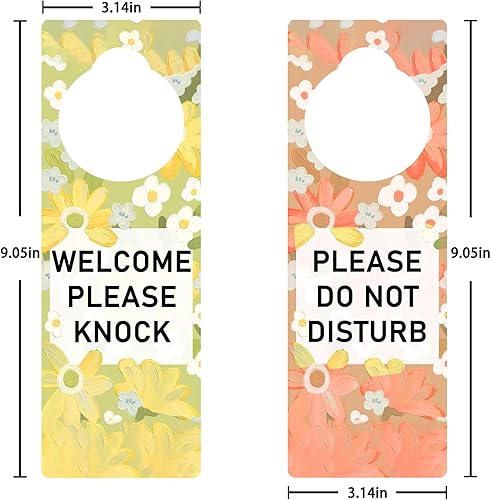 Miniatura 2 de Paquete de 2 letreros con diseño de flores para colgar en la puerta, con texto en inglés "Do Not Disturb on Front and Welcome Please Knock on Back",