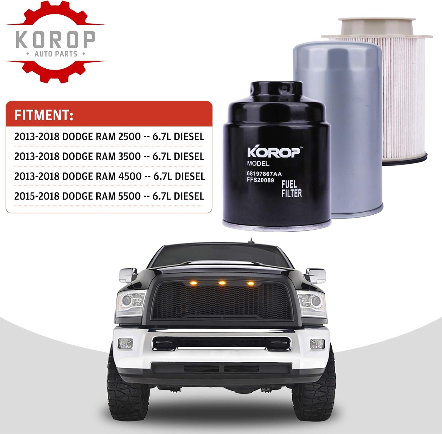 Fuel Filter Kit For 6.7L Cummins Diesel (2013-2018 Dodge Ram 2500-5500) - 2 Filters Included