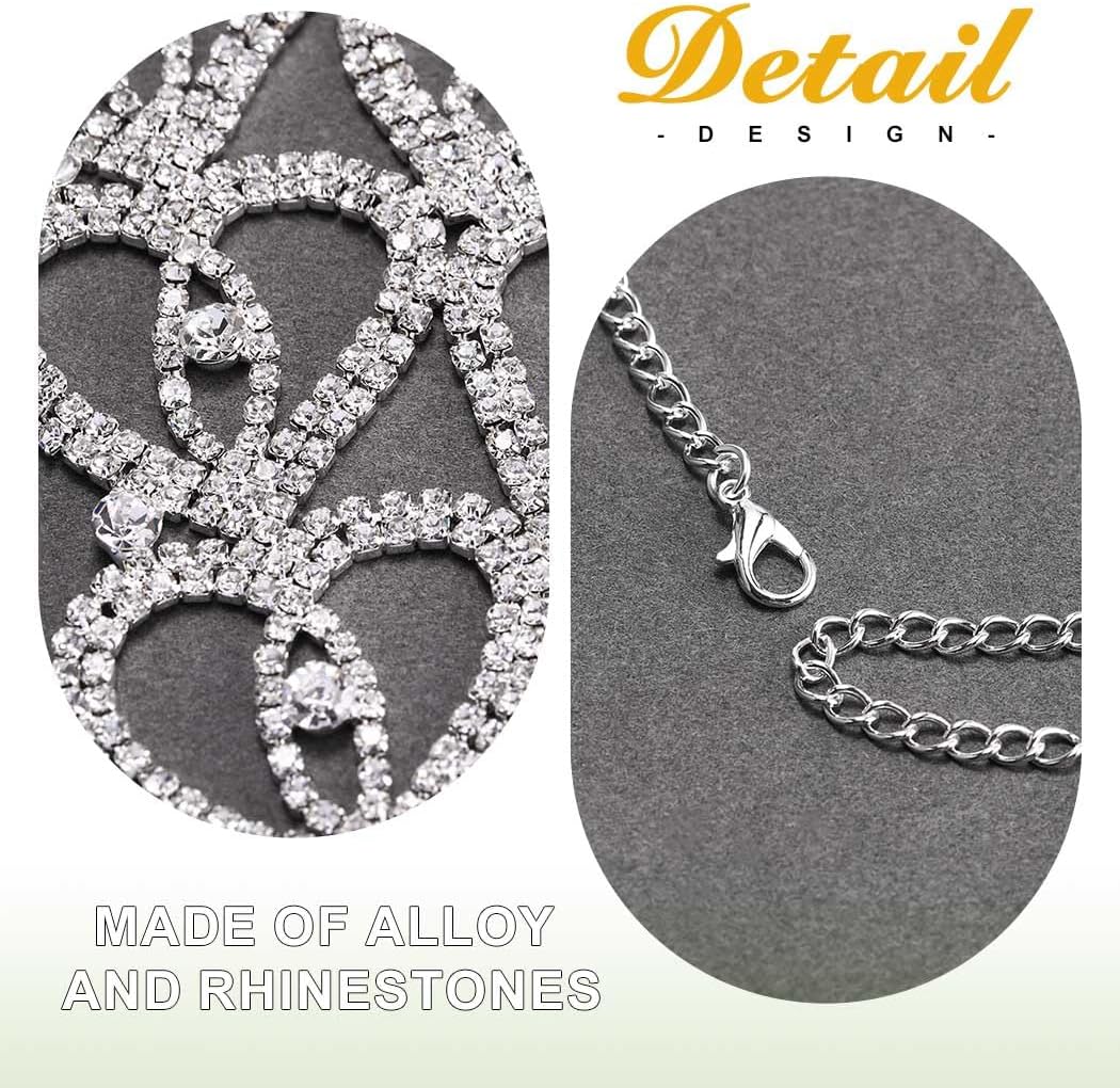 Zoestar Rhinestone Body Chain Suit Silver Crystal Bikini Bra Underwear Sexy Sparkly Party Body Jewelry Accessories for Women