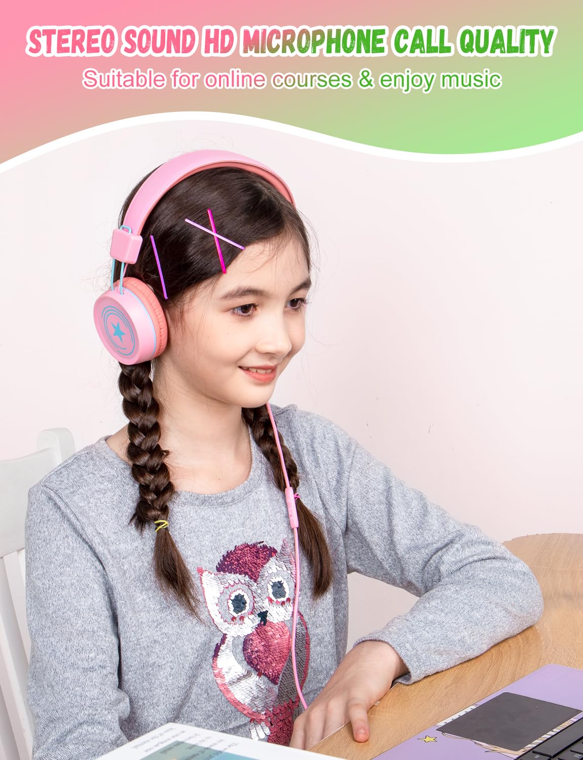 New Bee Confezione da 2 cuffie per bambini con microfono, 85 dB/94 dB, volume sicuro limitato, cuffie pieghevoli per bambini, per scuola, viaggi, Mac, Android, Kindle, tablet, pad, colore: verde e