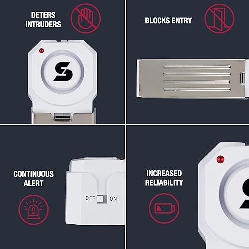 Miniatura 2 de Sabre Alarma de seguridad de tope de puerta de cuña de 120 dB, sirena inalámbrica extremadamente fuerte audible hasta 1,500 pies, almohadilla