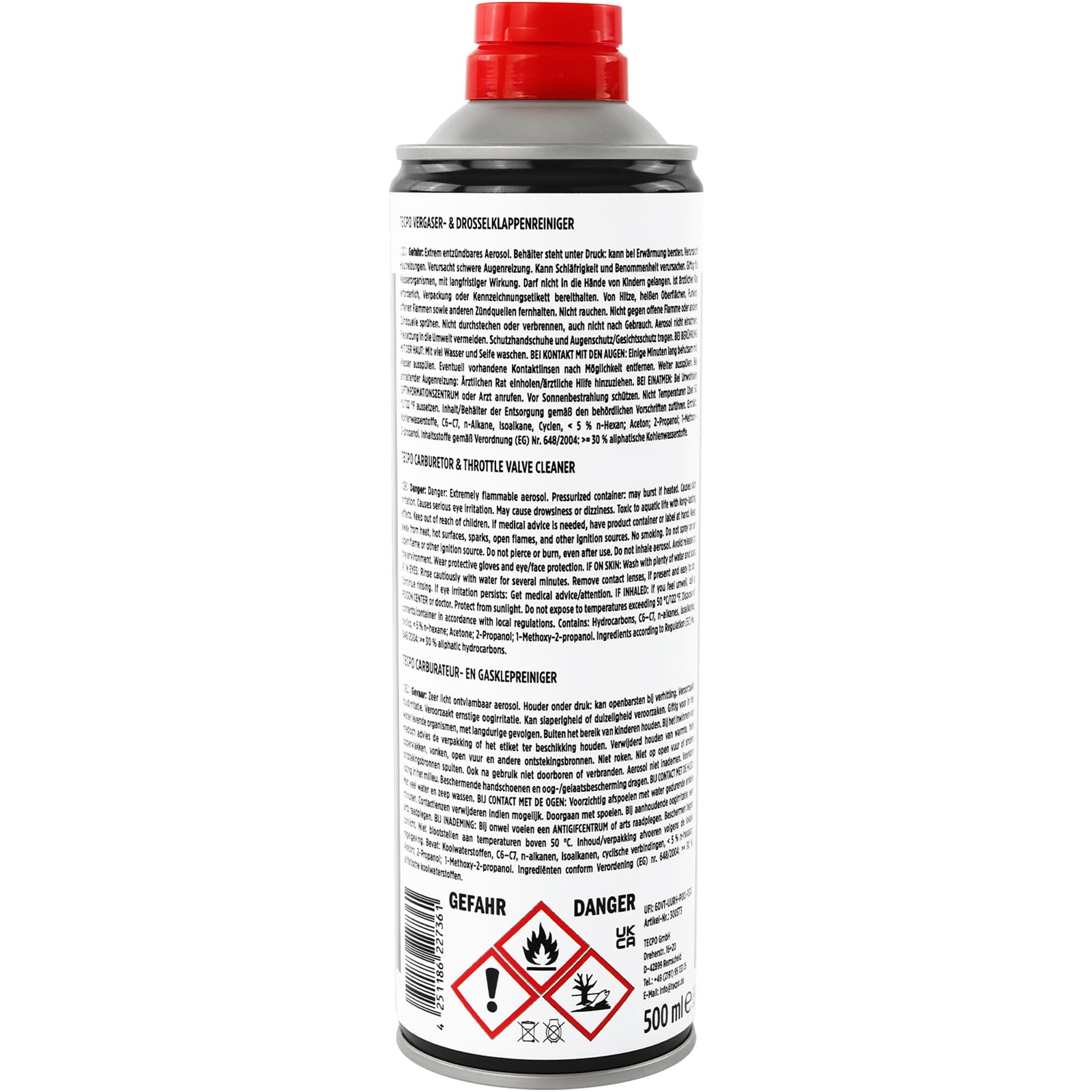 TECPO Nettoyant pour carburateur et papillon - 24 x 500 ml - Solvant AGR - Nettoyant pour valve - Nettoyant carburateur - Injecteurs - Nettoyant d'admission