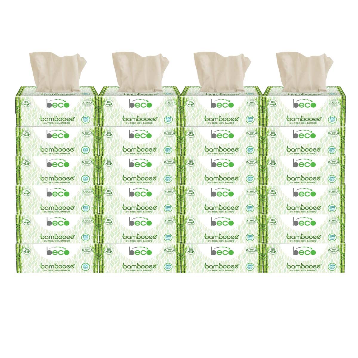 Beco Bamboo Bulk Pack Super Soft 2-Ply Tissue Box 200 Pulls Each, 100% Natural and Ecofriendly Tissue Papers (Pack of 24, 4800 Tissue)