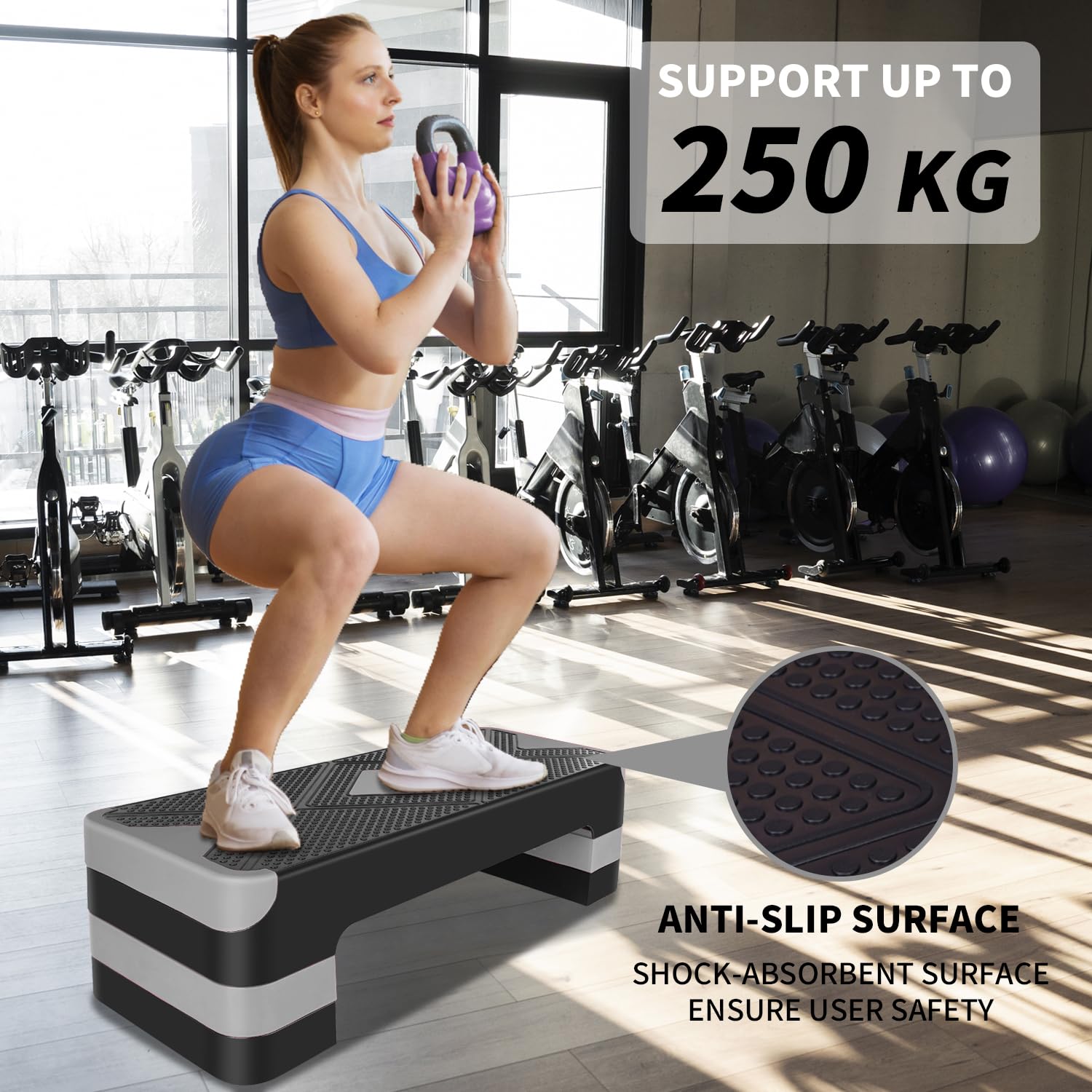 Aerobic Steppbrett Höhenverstellbar Stepper mit 3 Stufen 10/15/20cm, rutschfest Fitness Step-Bench für Zuhause