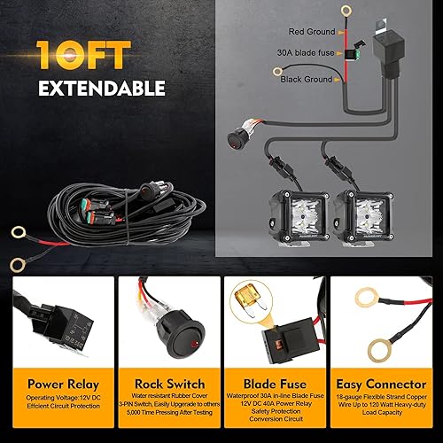 Miniatura 9 de Auxbeam Luces LED de 3 pulgadas, haz puntual de marco negro + luces antiniebla y conducción