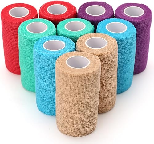 LotFancy Envoltura veterinaria, 4 pulgadas x 5 yardas, paquete de 10 vendajes autoadhesivos, vendaje cohesivo no tejido, cinta de primeros auxilios