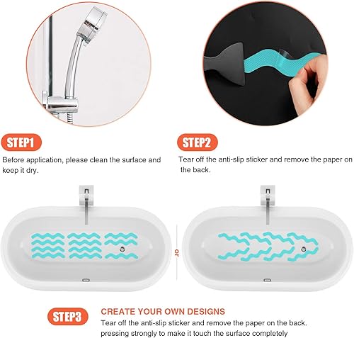 Miniatura 5 de Secopad Calcomanías patentadas antideslizantes para ducha, 24 unidades, tiras adhesivas de seguridad para tina, con raspador de primera calidad para