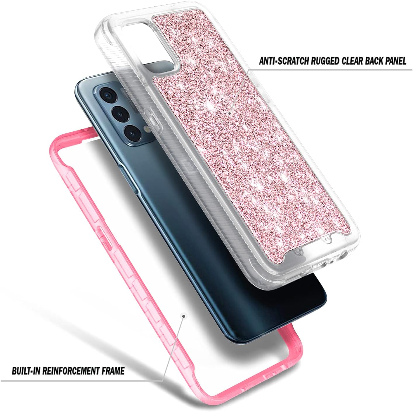 NZND Case for OnePlus Nord N200 5G with [Built-in Screen Protector], Full-Body Protective Shockproof Rugged Bumper Cover, Impact Resist Durable Phone Case (Glitter Rose Gold)
