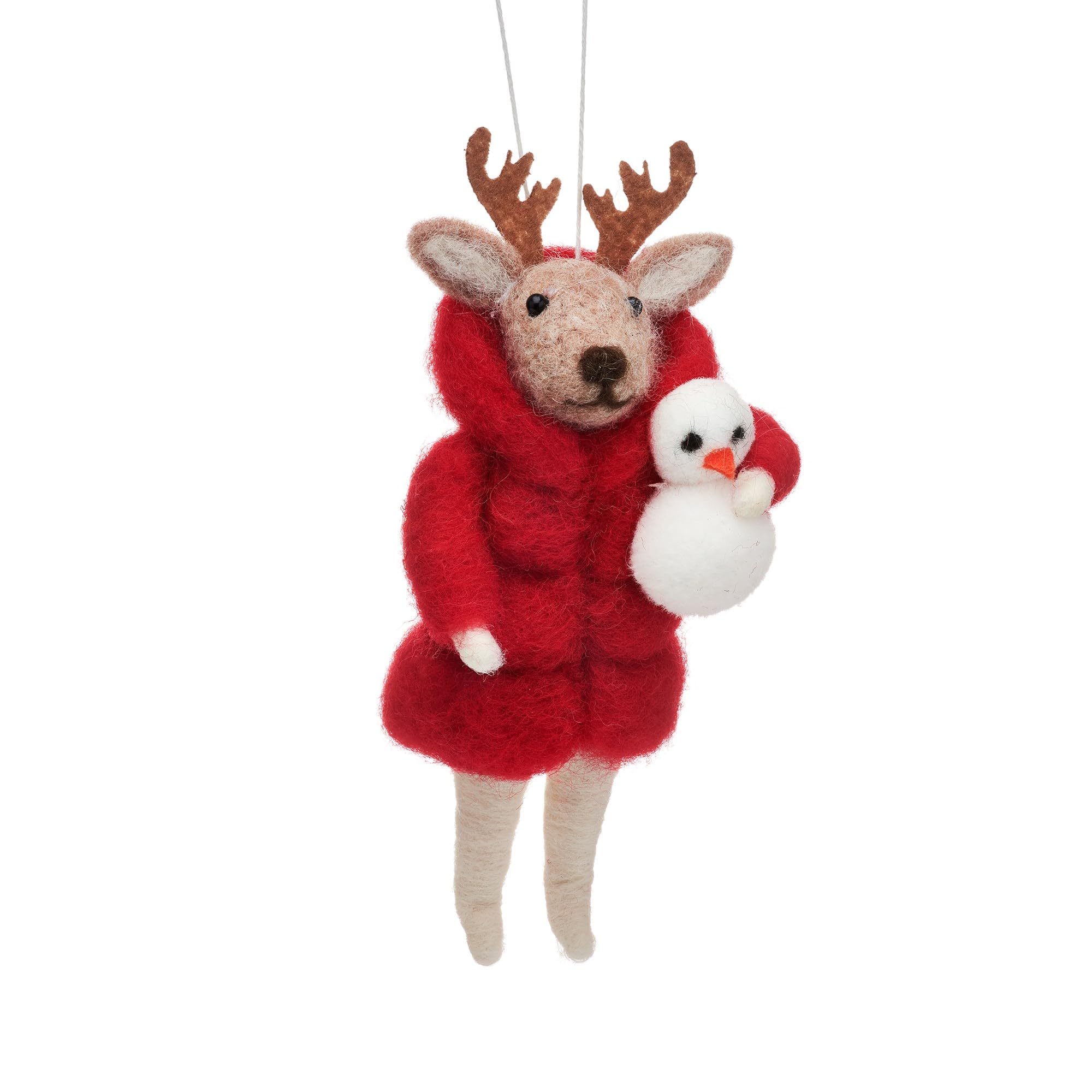 Sass & Belle Brown And Red Reindeer In Puffer Jacket Hanging Decoration