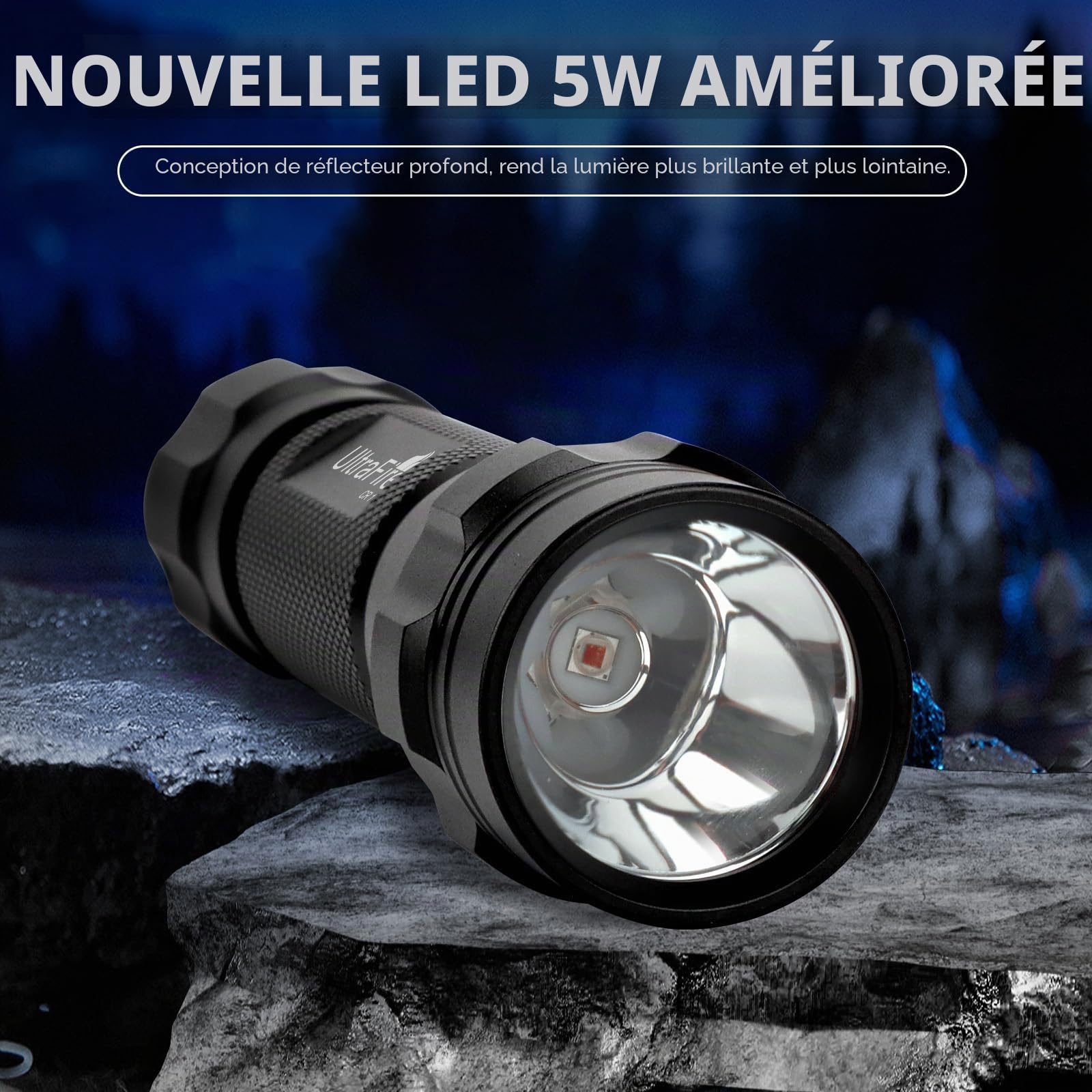 ULTRAFIRE Lampe torche LED rouge 620-630 nm lumière de chasse rouge avec batterie et chargeur, lumière rouge de 200 m pour astronomie, aviation, observation nocturne, CR1