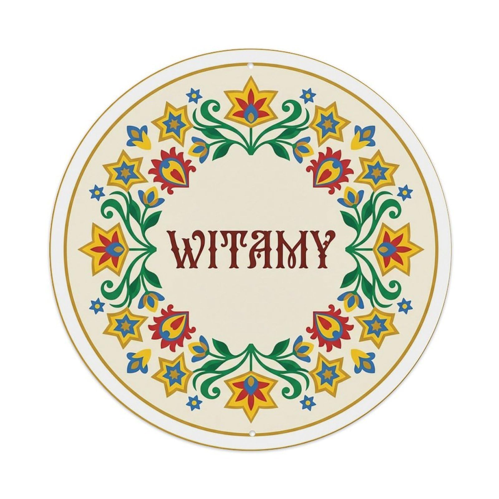 Vintage Polish Folk Art Witamy Welcome Star Wreath Metal Tin Sign
