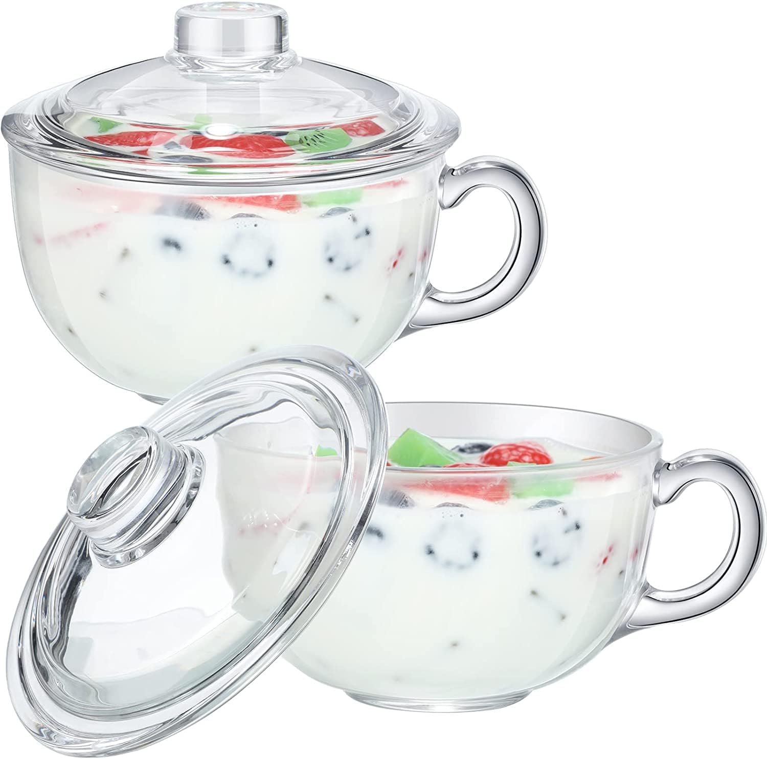 PrimeWorld Transparent Glass Bowl Set Of 6 Pcs With Lid And Handle, Microwave Safe Soup Bowl Mixing Pot For Noodles, Soup, Cereals, Fruits, 200 Ml