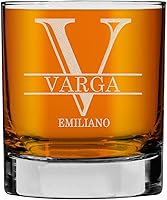 Vista 43 de Monograma grabado de cristal de whisky Rocks de 11 onzas (letra J), regalos de bourbon personalizados de la A-Z para hombres, día del padre, vidrio