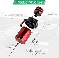 Vista 5 de Kit universal de captura de aceite para coche con depósito de aluminio pulido con deflector, tanque de reserva de 300ml con respiradero, cilindro