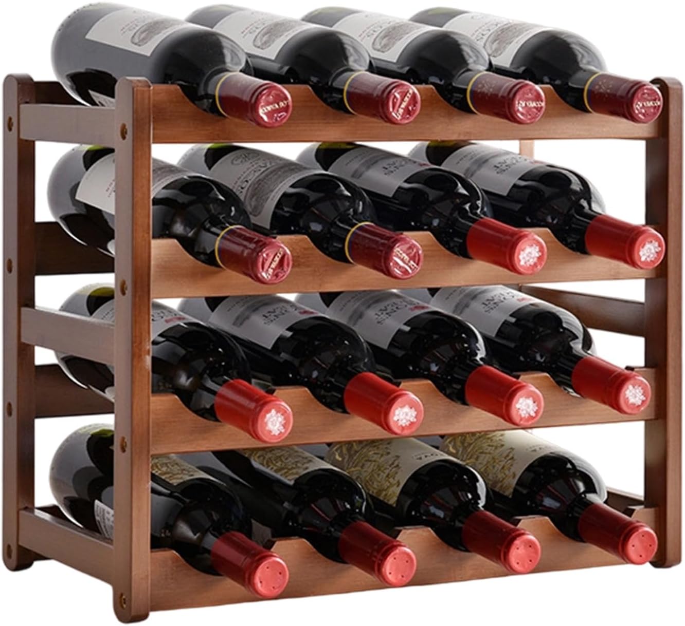 Wine Rack Countertop, 16 Bottle Wine Racks for Wine Bottles Storage Display, 4 Tier Wooden Wine Rack Free Standing Floor Wine Racks Countertop Wine Holder Bottle Rack Wine Storage Cabinet Shelf