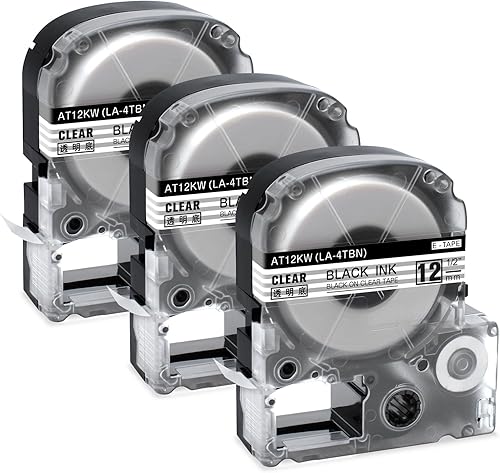 Paquete de 3 cartuchos de cinta LK de repuesto para Epson LK-4TBN ST12KW LC-4TBN9 de 0.472 in LK negro sobre transparente de 12 pulgadas x 26.2 pies