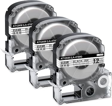 3-Pack Replace for Epson LK-4TBN ST12KW LC-4TBN9 12mm LK Tape Cartridge Black on Clear 1/2 x 26.2 Compatible with Epson LabelWorks LW-300 LW-400 LW-500 LW-600P LW-700 Label Maker
