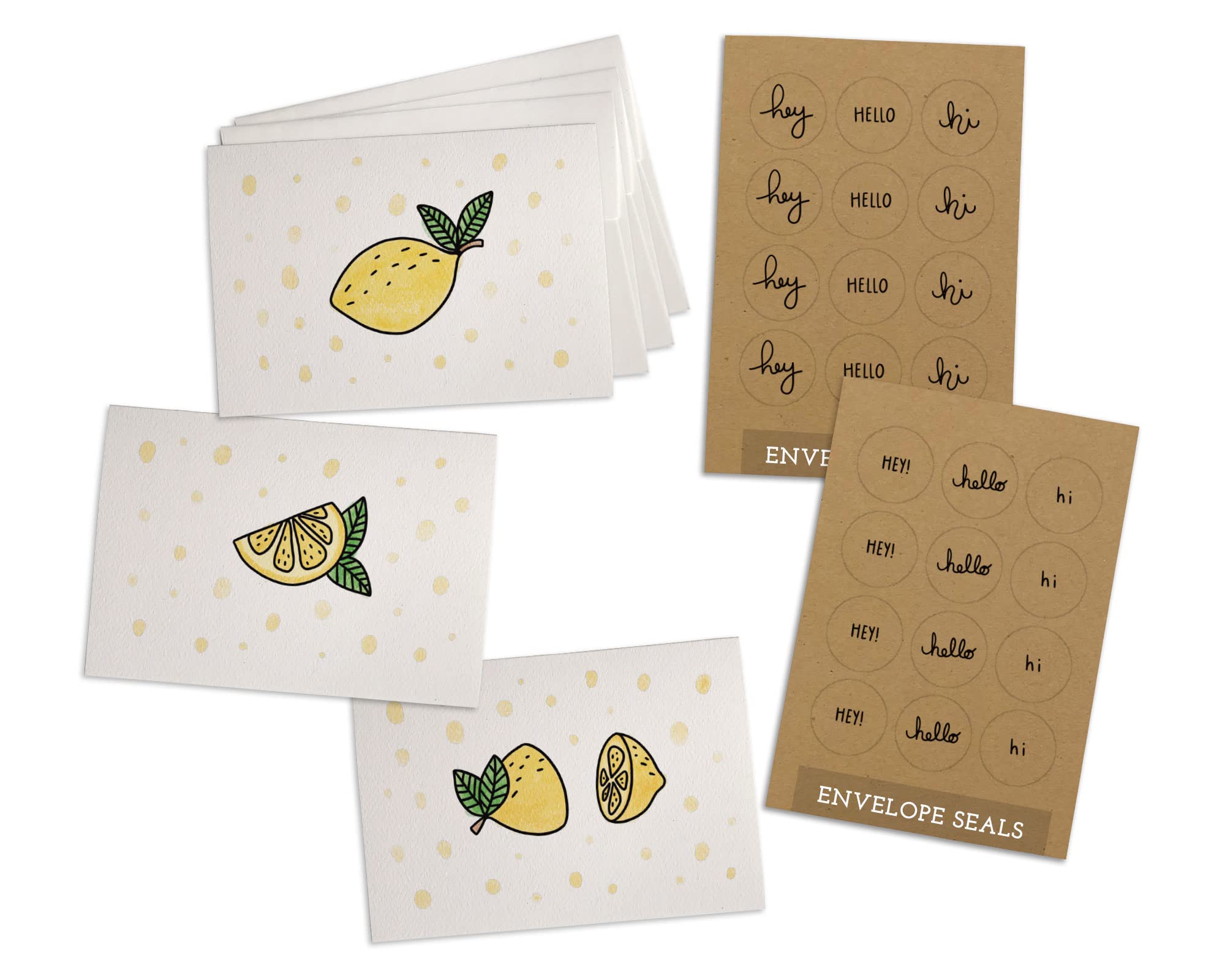 Sugartown GreetingsCute Yellow Lemon Notecards Set - 24 Note Cards with Envelopes & Kraft Seal Stickers - Lemon Thank You Cards for Bridal Shower, Baby Shower, & Lemon Theme Party