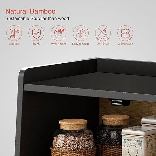 Miniatura 7 de Panera negra para encimera de cocina, contenedor grande de almacenamiento de pan para pan casero, organizador de madera para encimera de cocina