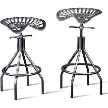 Industrial Metal Tractor Seat Farmhouse Bar stools Cast Iron Adjustable Counter Height Stools Swivel Kitchen Saddle Bar Stools Set of 2 Metal Black Brush Silver Dining Chair