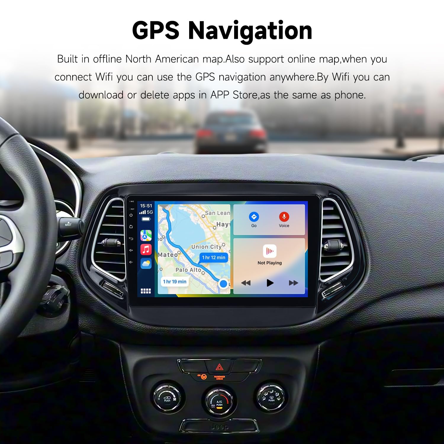 Autoradio cartablet per Jeep Compass 2015-2020, Schermo Touch HD, Apple CarPlay & Android Auto, GPS Navigatore, Bluetooth WiFi USB (4GB RAM 32GB ROM) CTB-CMP01