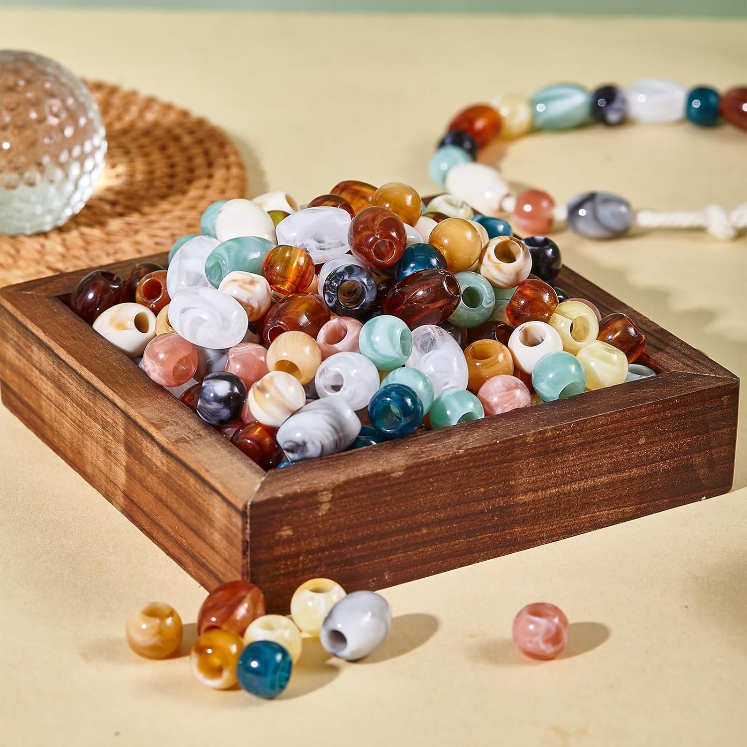 240Pcs Acrylic Barrel Beads 17mm*13mm +Round Beads 12mm Macrame Crafts Large Hole - Image 2