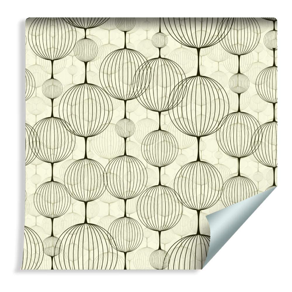 Muralo Papier Peint Rétro - Motifs Noirs Abstraits sur Fond - 10m x 53 cm
