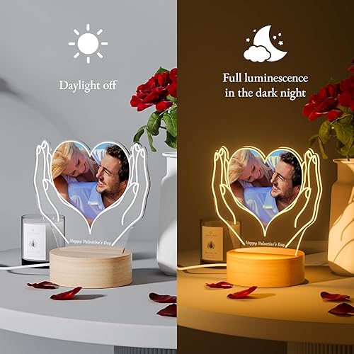 Miniatura 2 de Bemaystar Regalos para el día de San Valentín regalos con fotos personalizadas, regalos personalizados con luz nocturna de corazón para novios,