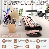 Vista 5 de Combo de teclado y mouse inalámbricos Nowlike, teclado retro de máquina de escribir con teclas redondas, ergonómico de tamaño completo, rojo aurora