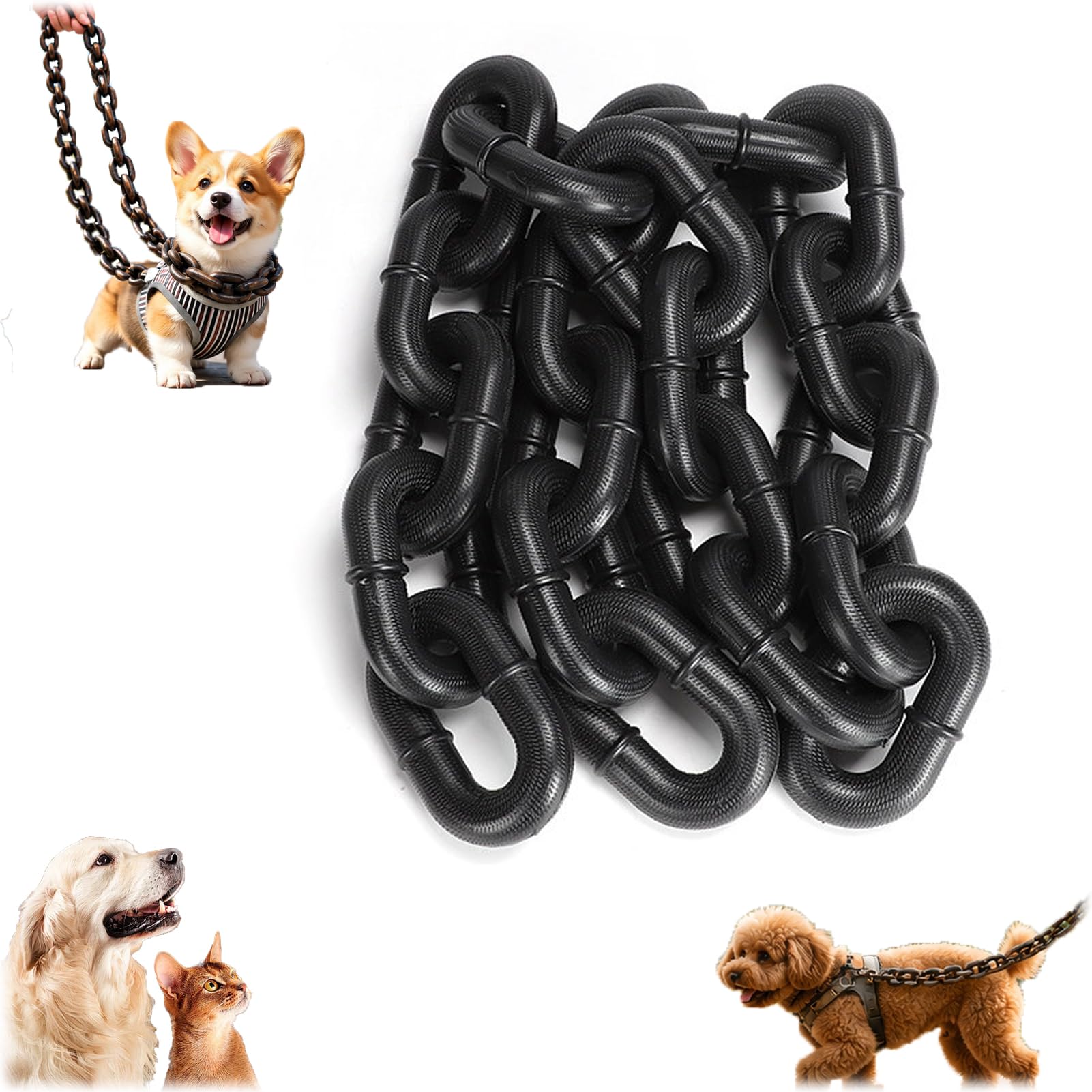 Iron Paw Chain Leash, Lightweight Fake Iron Chains for Small Dogs, Funny Plastic Dog Lead, Chain Dog Lead for Small Pets, Looks Strong and Heavy, Fake Chains Dogs Leashes (Black,2 meters)
